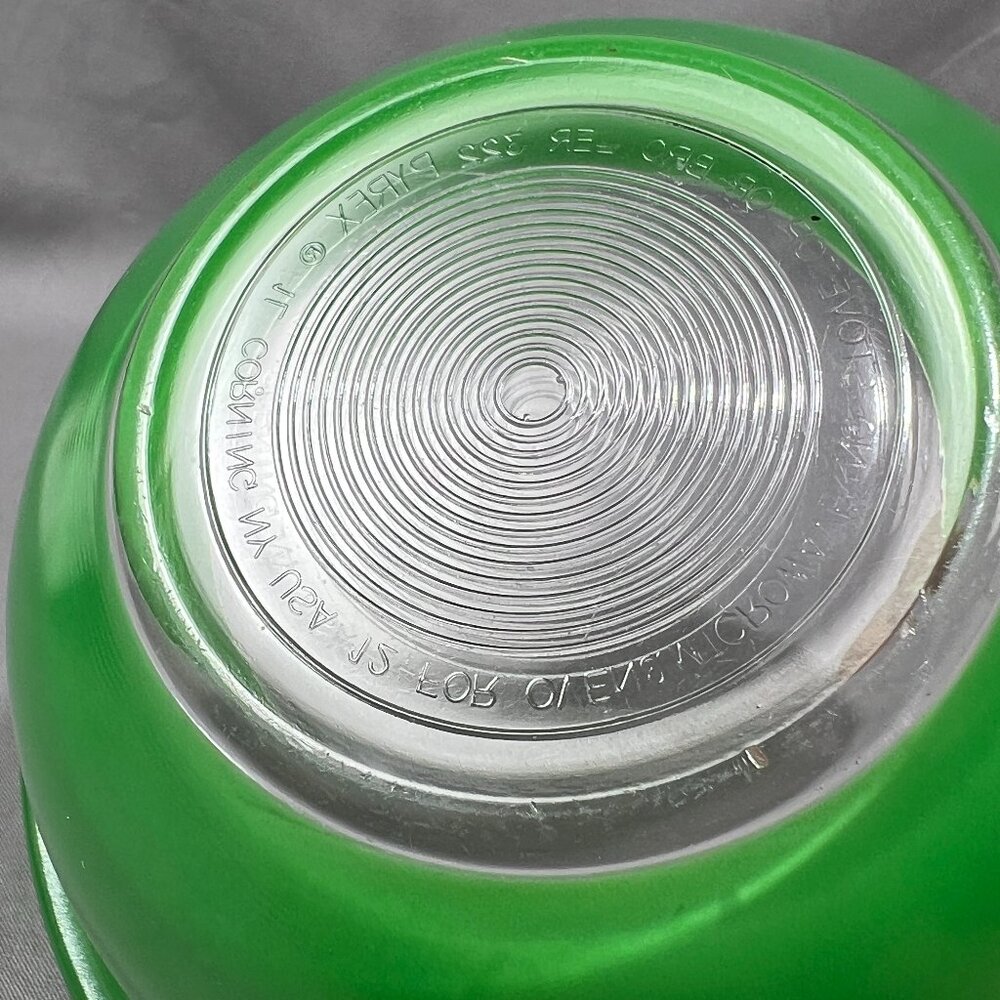 Vtg Pyrex 322 1 L Corning NY Glass Green Clear Bottom Mixing Nesting Bowl 80s - Picture 11 of 16